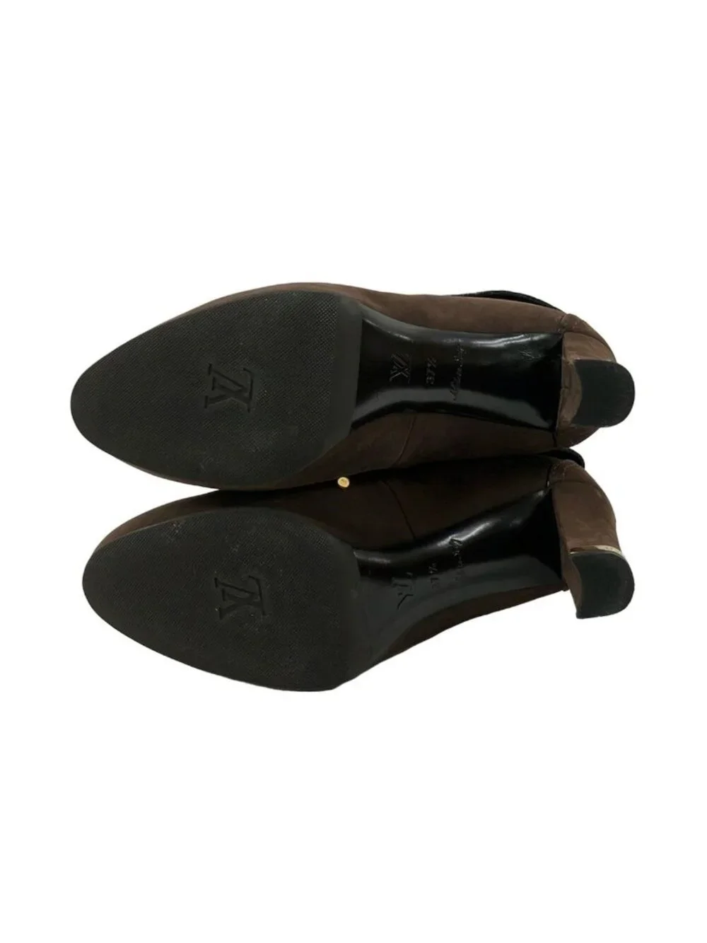 Louis Vuitton Short Boots 37.5 Dark Brown Lace Up Monogram Embossed